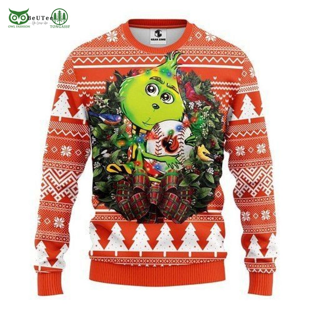 Grinch Hug Baltimore Orioles MLB Christmas Ugly Sweater