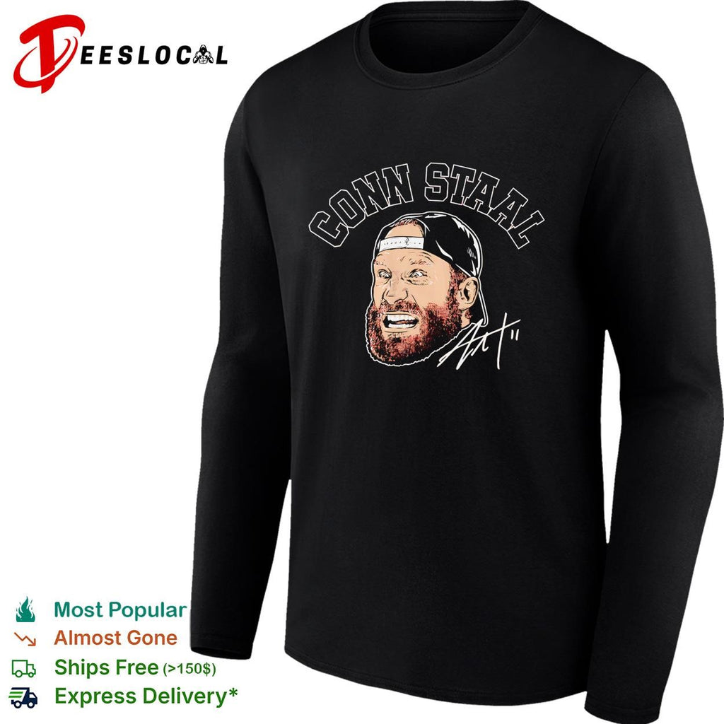 Conn Staal Carolina Hurricanes bearded hockey player caricature signature shirt