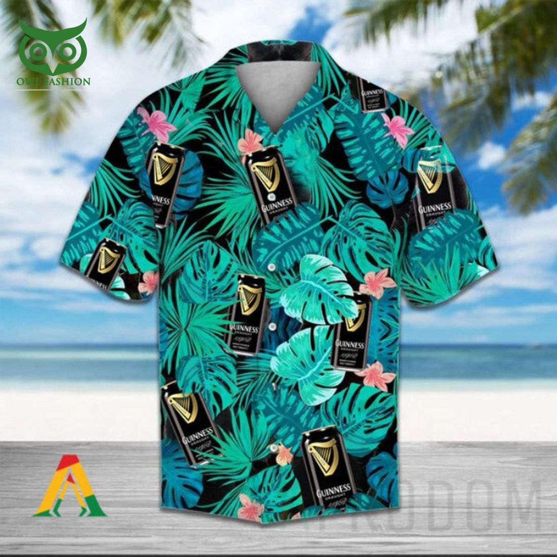 Guinness Beer Hawaiian Shirt Tropical Green Leaves