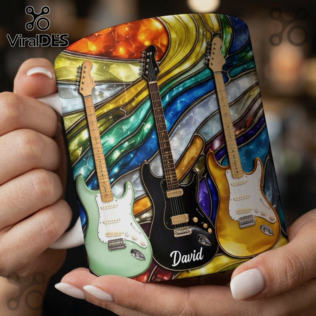 Guitar Stained Glass Personalized Name Gift Elegant Music Lover Coffee Mug