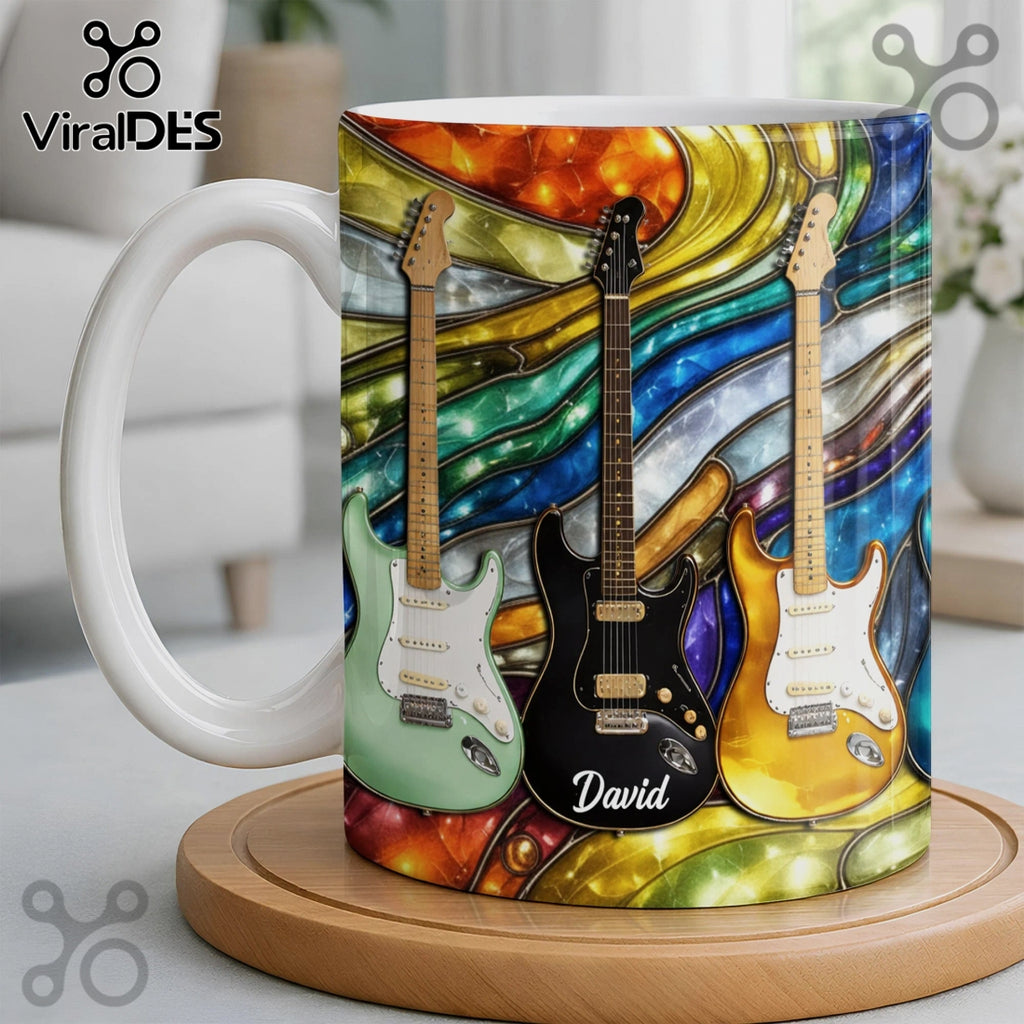 Guitar Stained Glass Personalized Name Gift Elegant Music Lover Coffee Mug