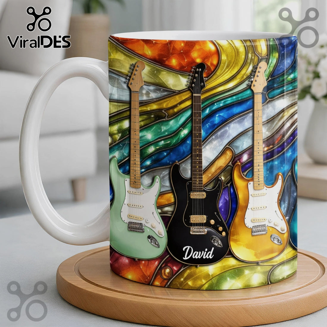 Guitar Stained Glass Personalized Name Gift Elegant Music Lover Coffee Mug