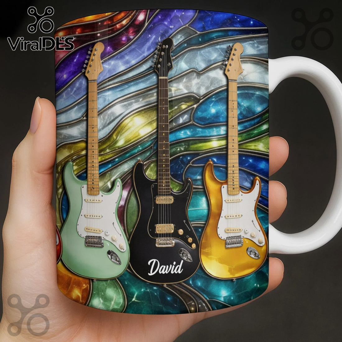 Guitar Stained Glass Personalized Name Gift Elegant Music Lover Coffee Mug