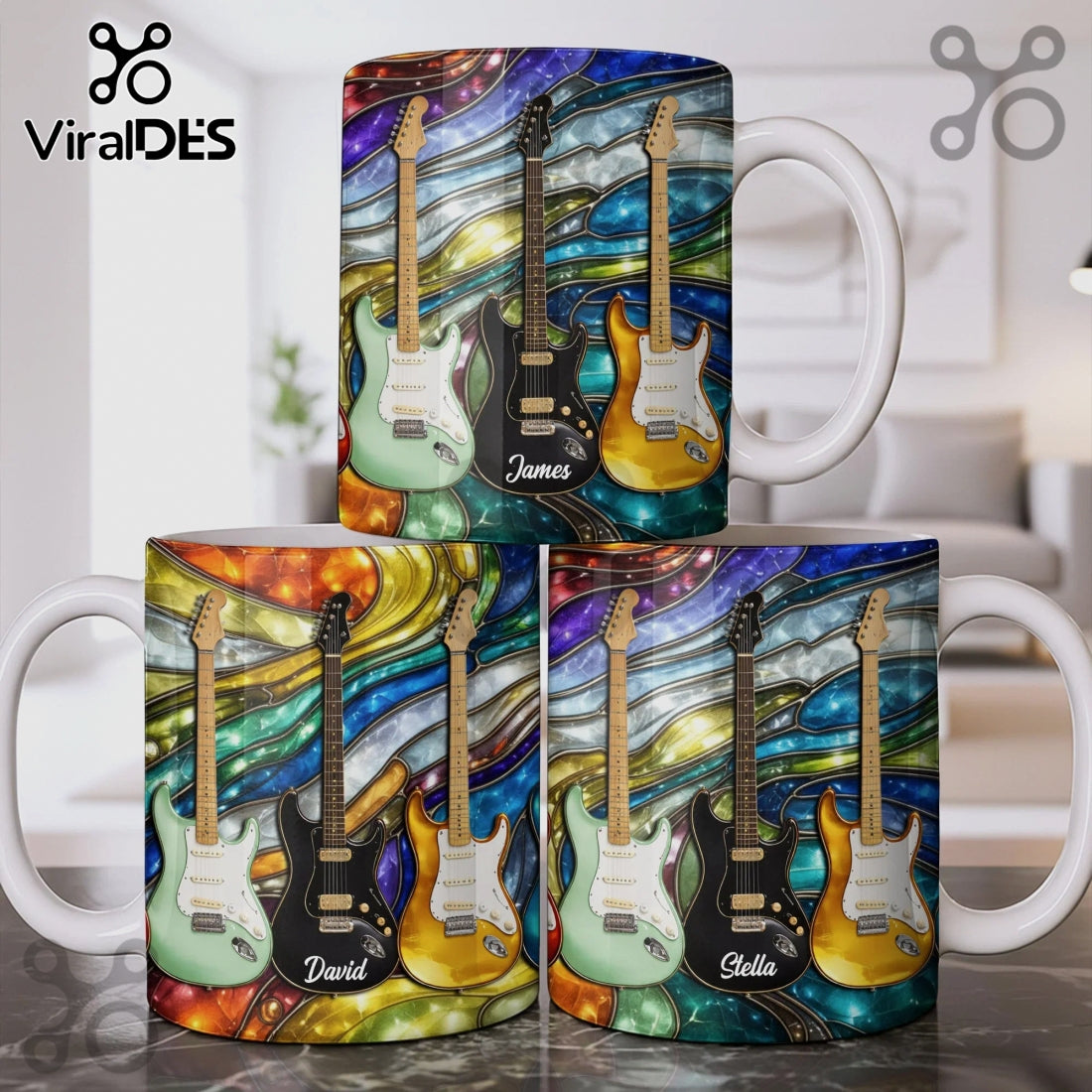 Guitar Stained Glass Personalized Name Gift Elegant Music Lover Coffee Mug