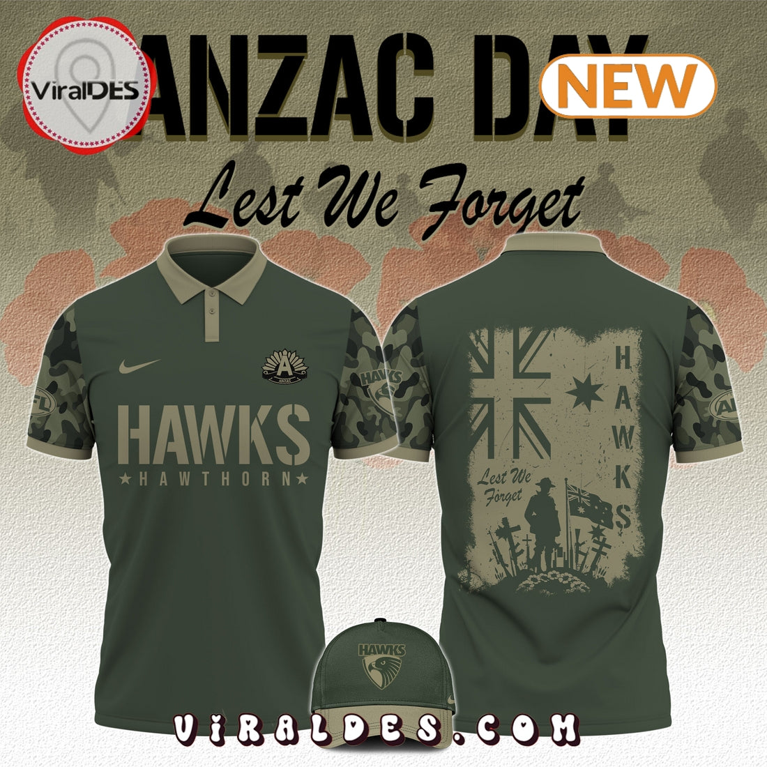 Hawthorn Hawks x Anzac Day Limited Edition Polo, Cap