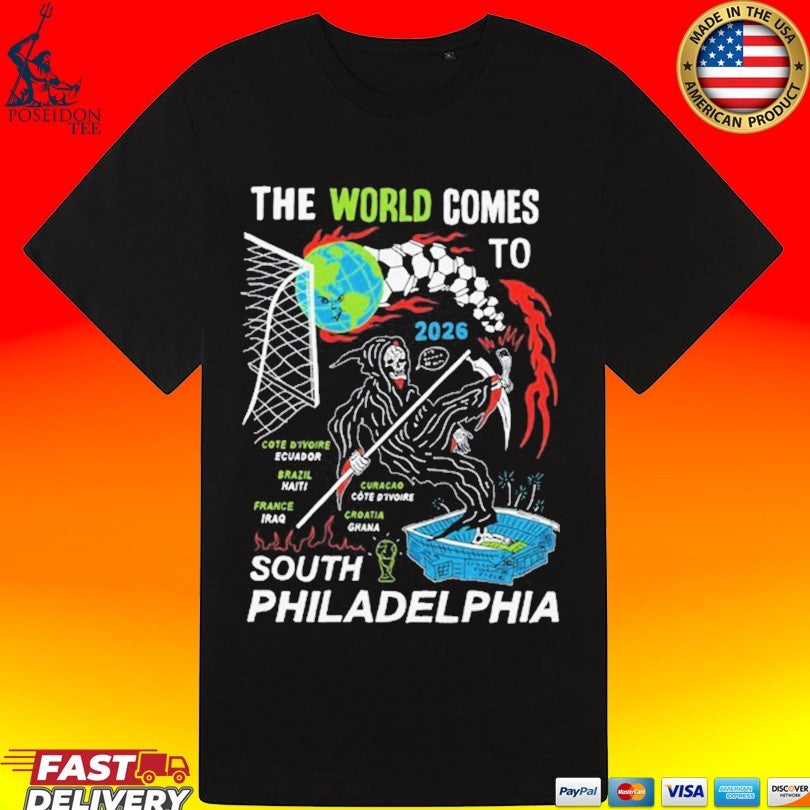 Heavyslime The World Comes To 2026 South Philadelphia Grim Reaper T-shirt