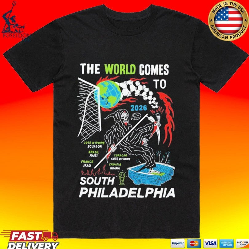 Heavyslime The World Comes To 2026 South Philadelphia Grim Reaper T-shirt
