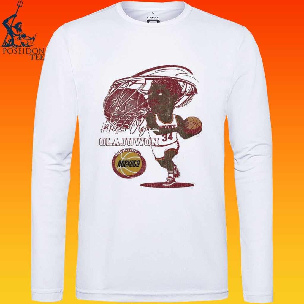 Houston Rockets Hardwood Classics Hakeem Olajuwon Caricature T-shirt