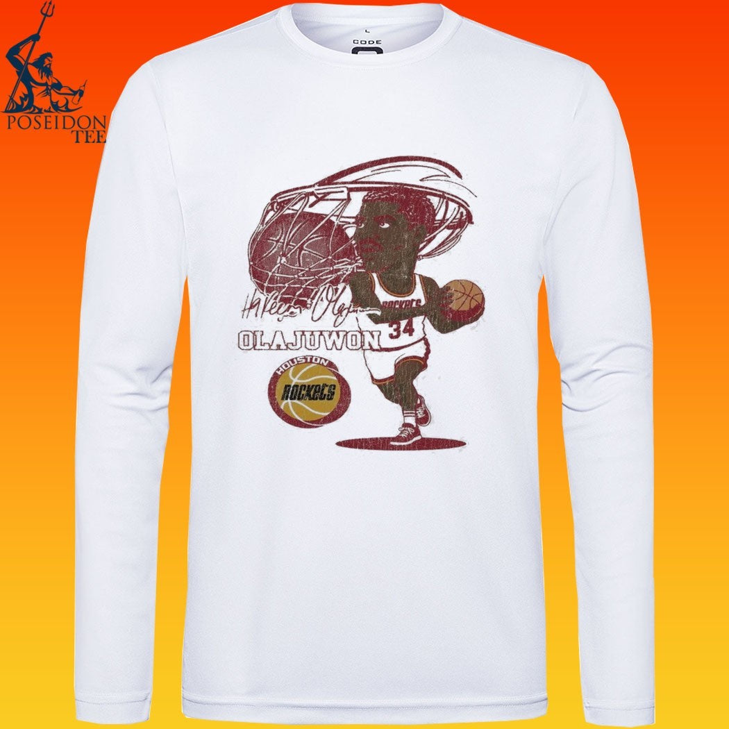 Houston Rockets Hardwood Classics Hakeem Olajuwon Caricature T-shirt