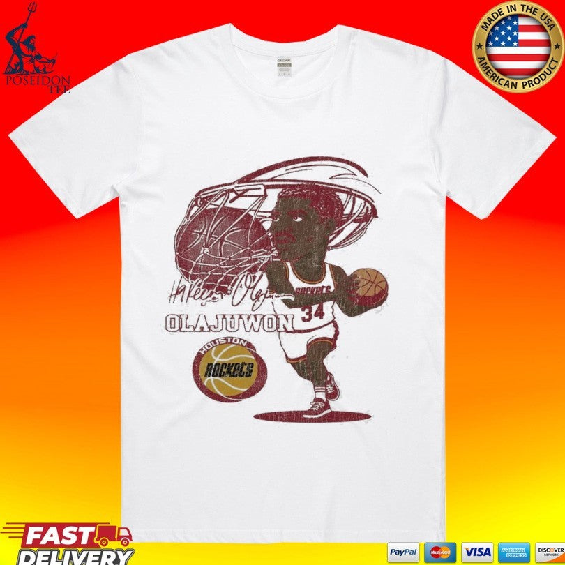 Houston Rockets Hardwood Classics Hakeem Olajuwon Caricature T-shirt