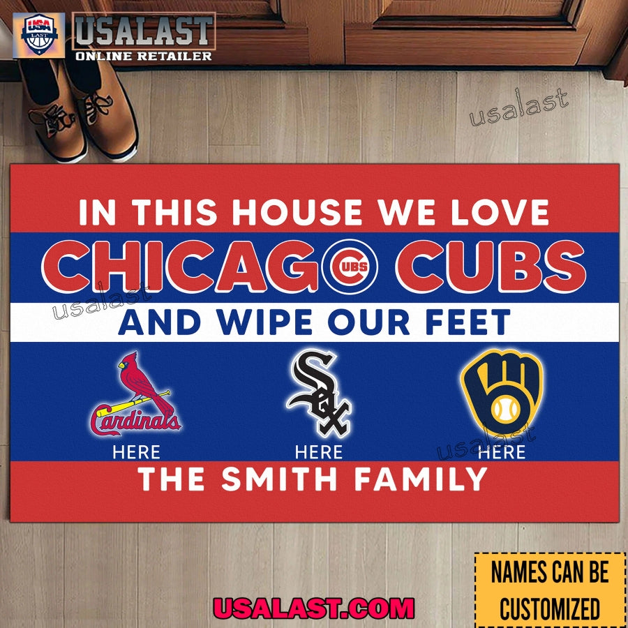 In This House We Love Chicago Cubs And Wipte Out Feet Custom Doormat