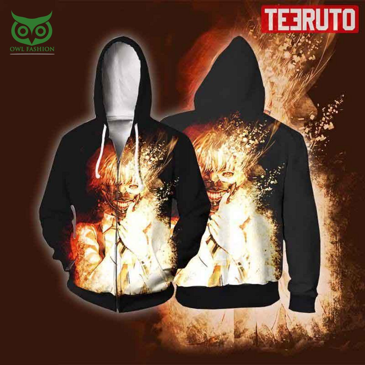 Inferno Ken Kaneki Tokyo Ghoul Anime Zip Up 3D Hoodie