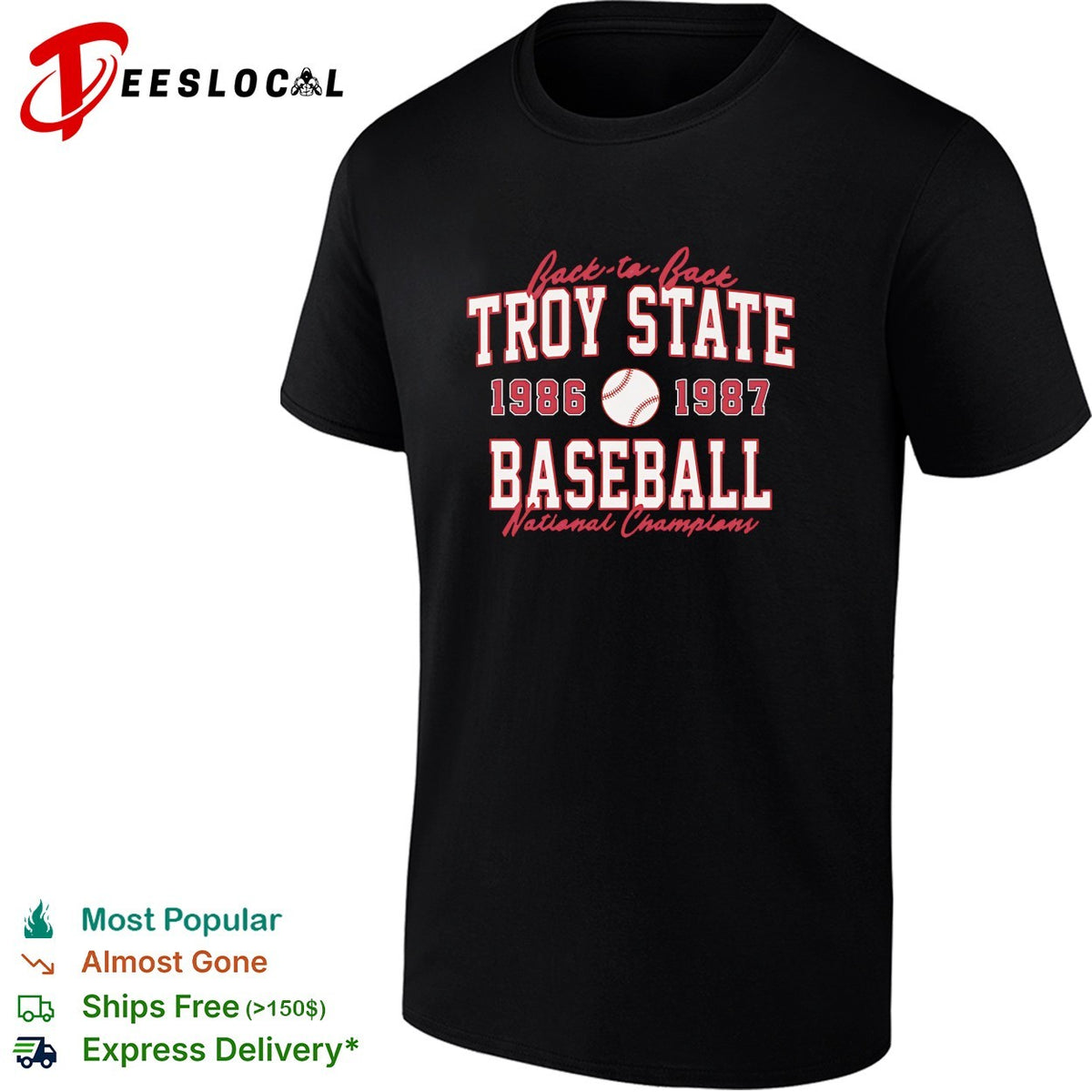 Troy State baseball back-to-back national champions 1986 1987 shirt