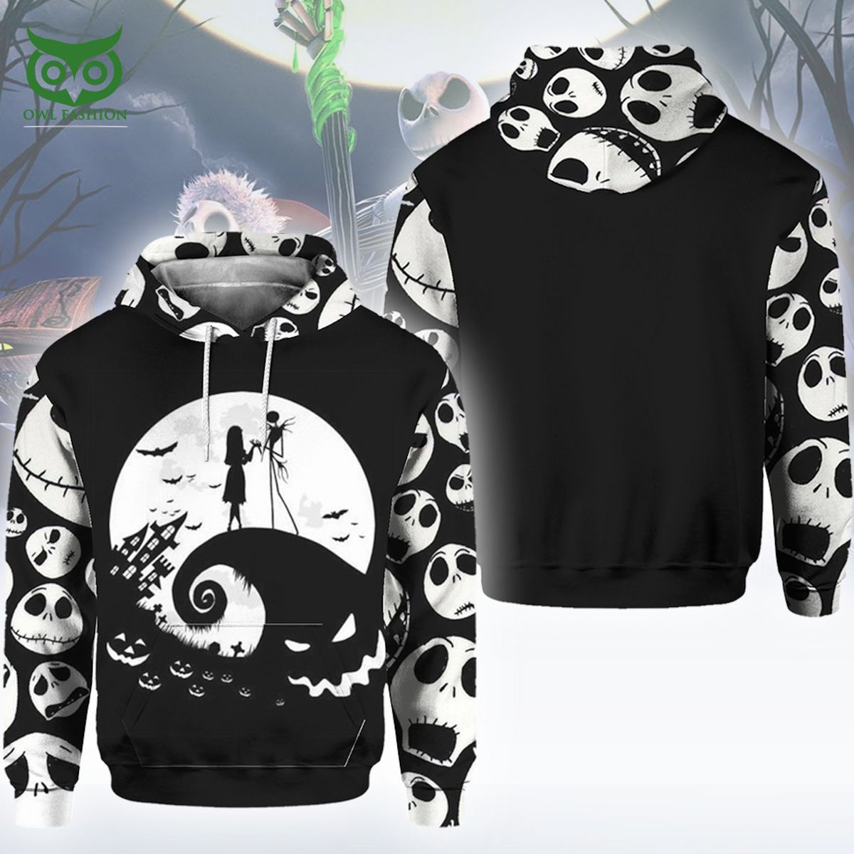 Jack Skellington Nightmare Before Christmas Black White 3D Hoodie