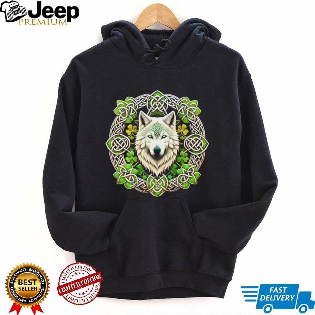 White Wolf Celtic Knot Shamrock St. Patrick’s Day Artistic T Shirt