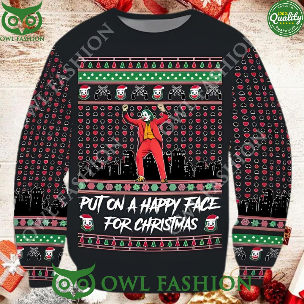 Joker Put On A Happy Face For Christmas Sweater Jumper Black