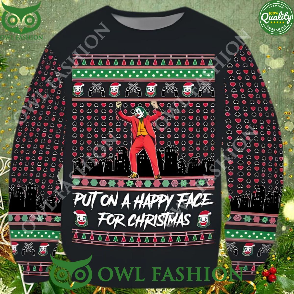 Joker Put On A Happy Face For Christmas Sweater Jumper Black