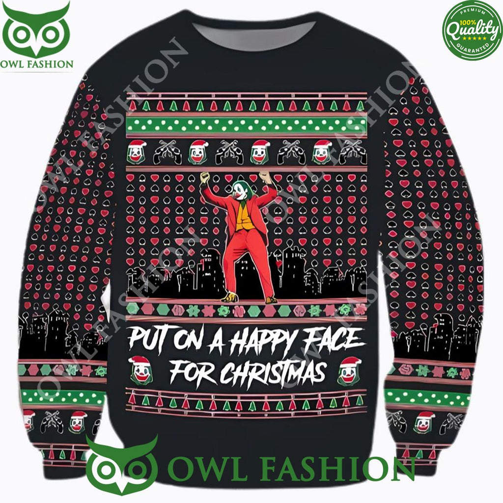 Joker Put On A Happy Face For Christmas Sweater Jumper Black