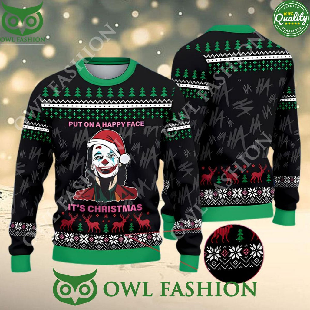 Joker Put On A Happy Face It’s Ugly Christmas Sweater Jumper Ugly…