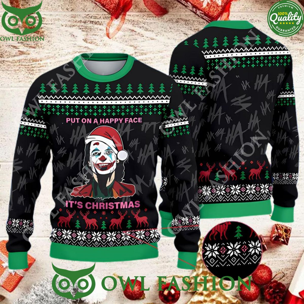 Joker Put On A Happy Face It’s Ugly Christmas Sweater Jumper Ugly…