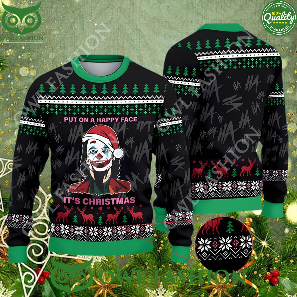 Joker Put On A Happy Face It’s Ugly Christmas Sweater Jumper Ugly…