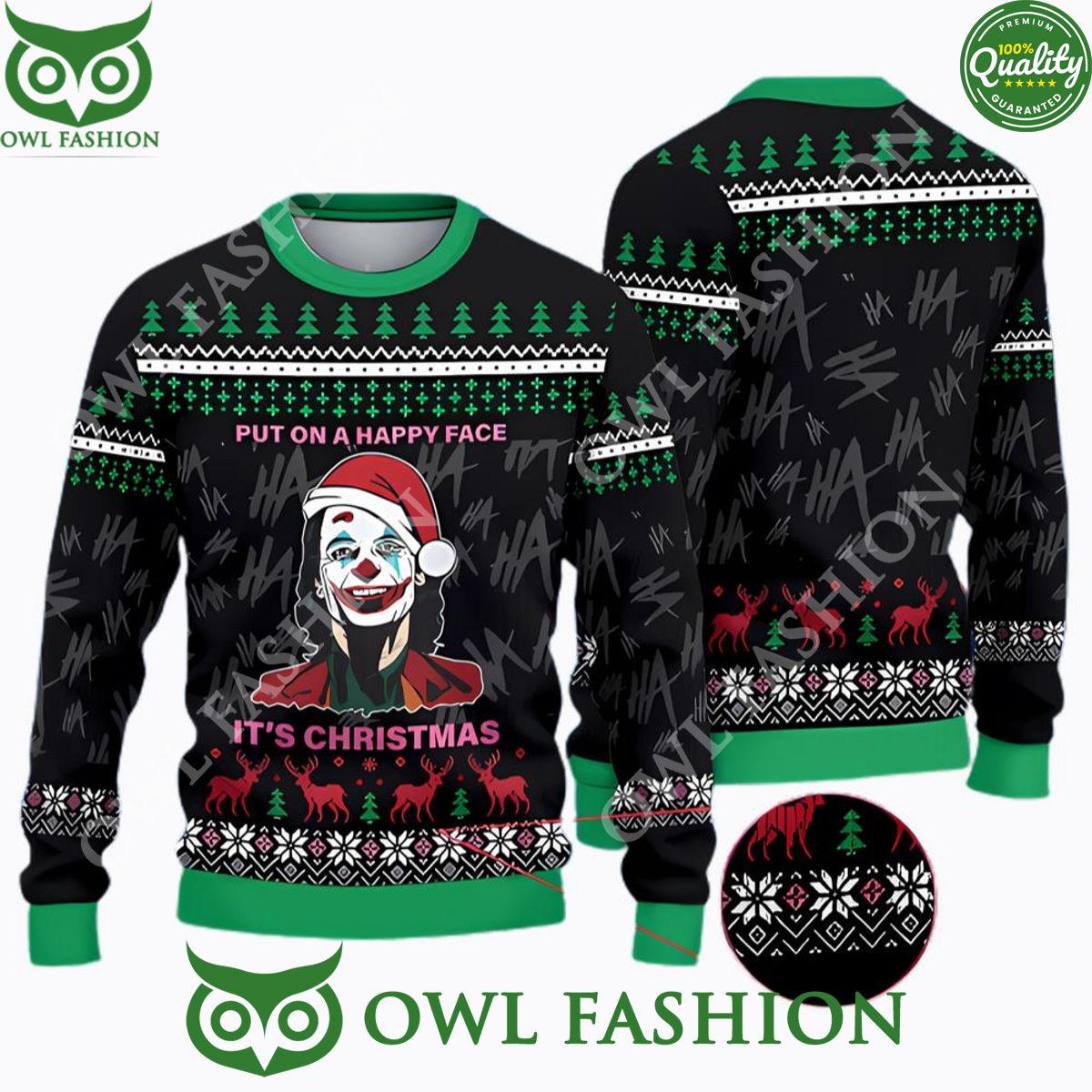 Joker Put On A Happy Face It’s Ugly Christmas Sweater Jumper Ugly…