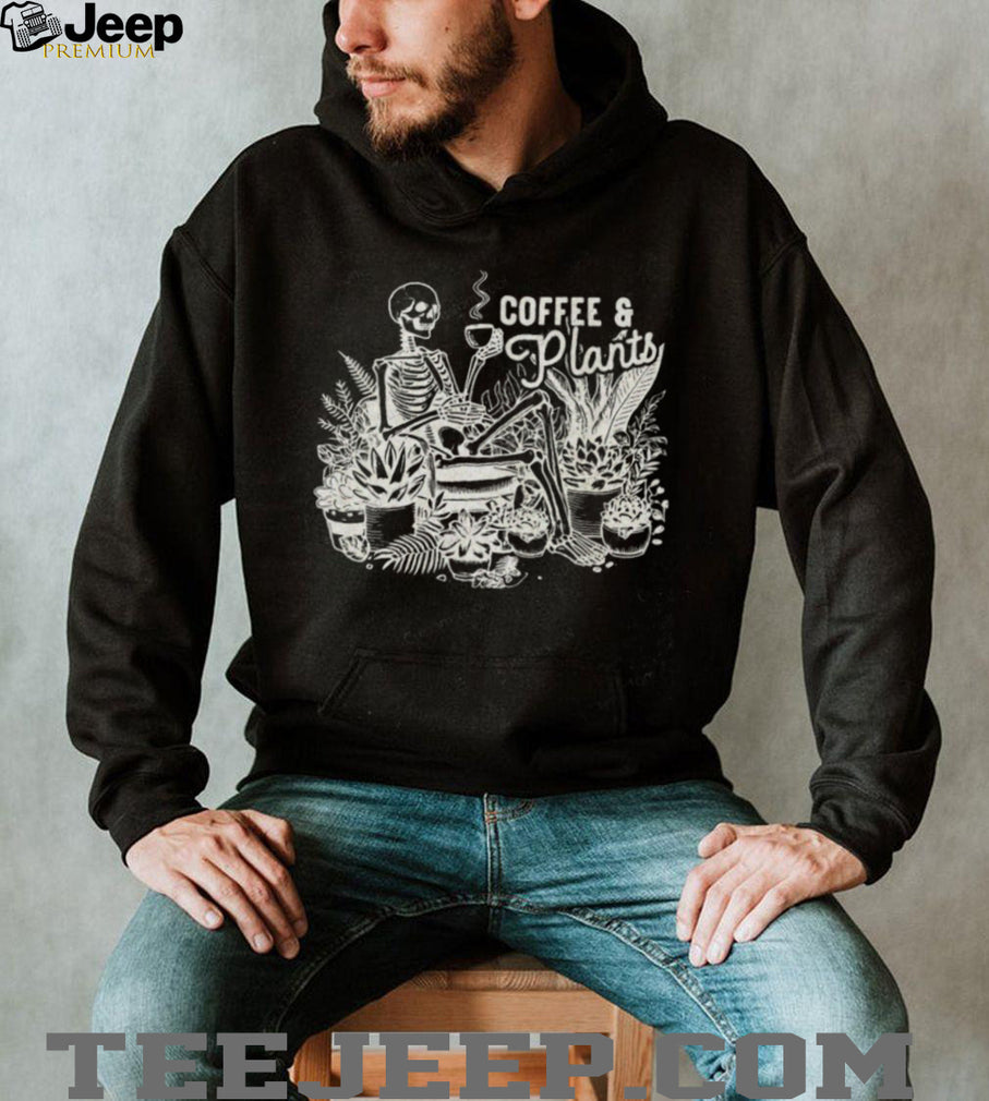 Coffee and Plants Skeleton Gardener Aesthetic Oversized T Shirt