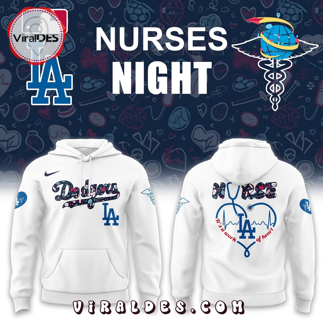 LA Dodgers x Nurses Night 2025 White Hoodie