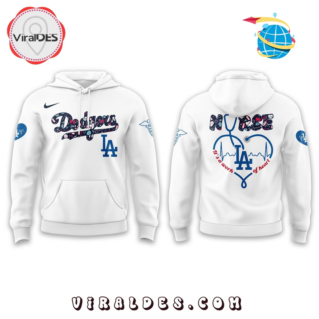 LA Dodgers x Nurses Night 2025 White Hoodie