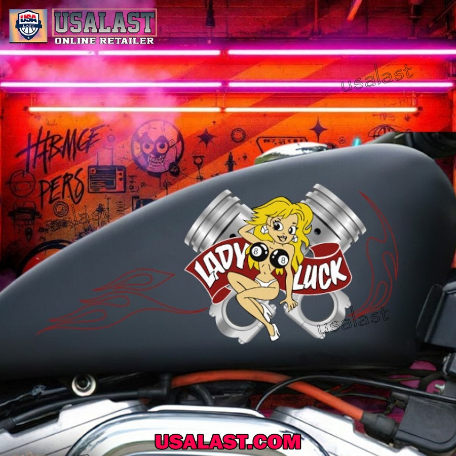 Lady Luck Girl Motorcycle Custom Text Decal