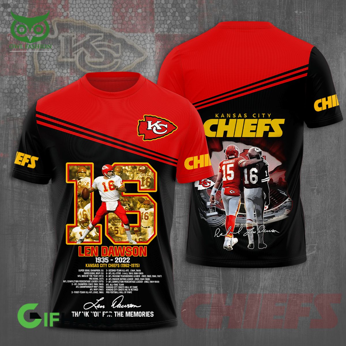 Limited Kansas City Chiefs Len Dawson 3D Tshirt Hoodie Longsleeves
