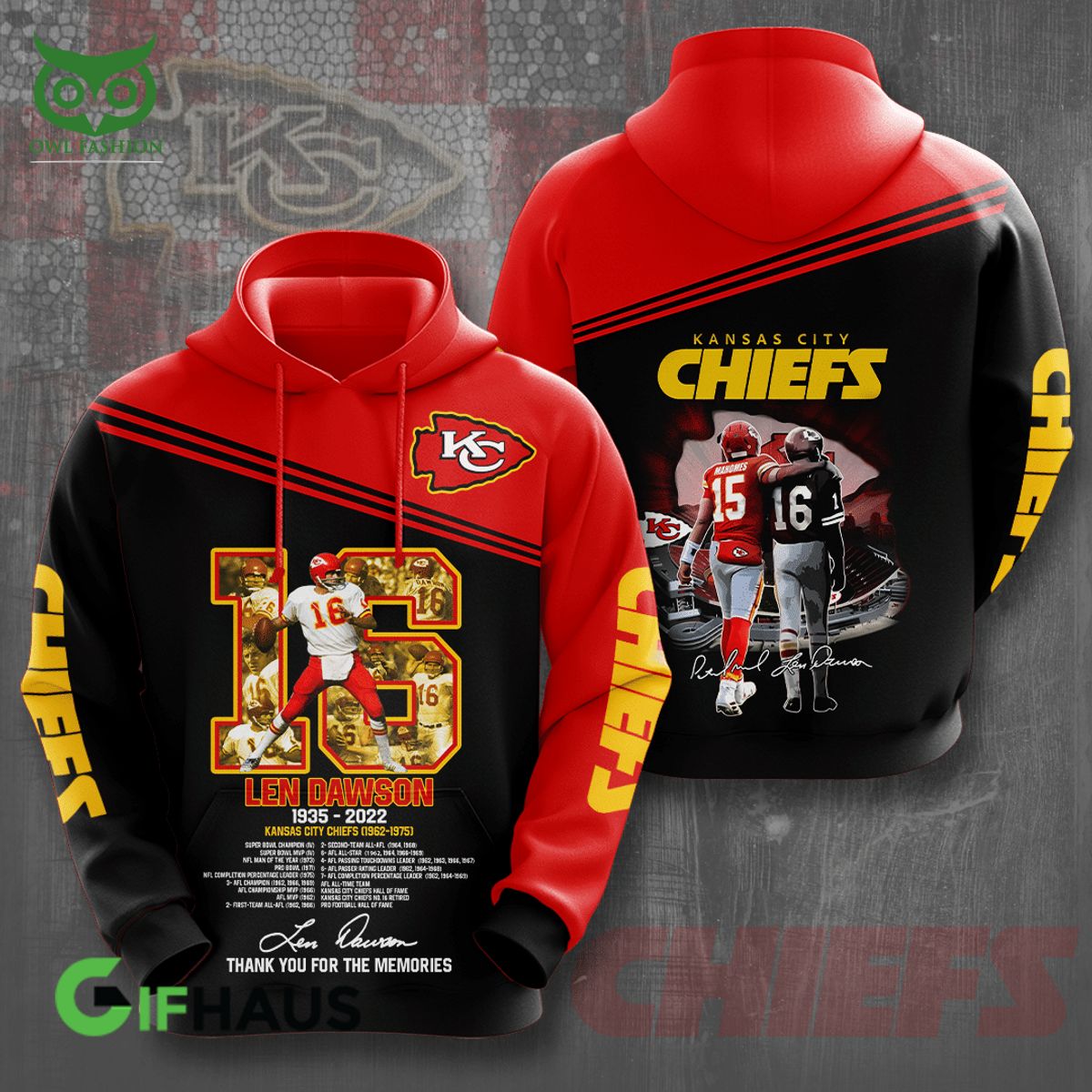 Limited Kansas City Chiefs Len Dawson 3D Tshirt Hoodie Longsleeves