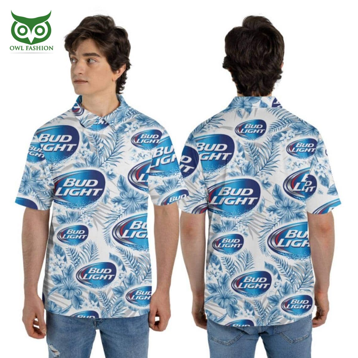 Limited White Aloha Bud Light Hawaiian Shirt Tropical Flower
