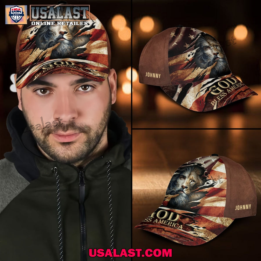 Lion Jesus Face God Bless America Custom Classic Cap