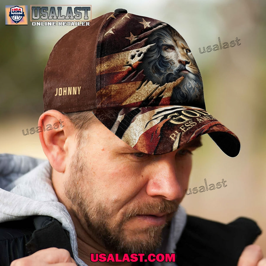 Lion Jesus Face God Bless America Custom Classic Cap