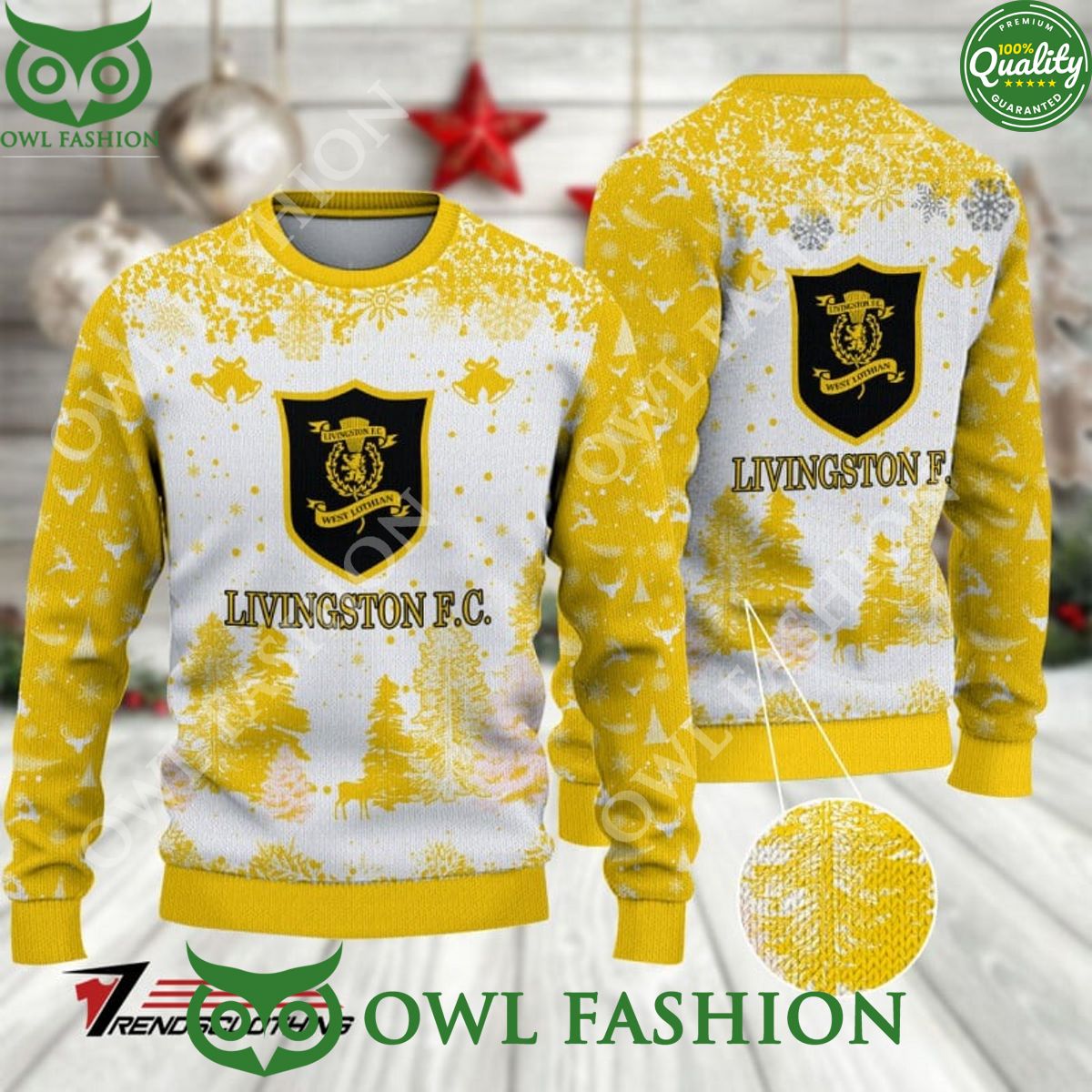 Livingston F.C. SPFL Scottish Snow Fall Pine Ugly sweater jumper