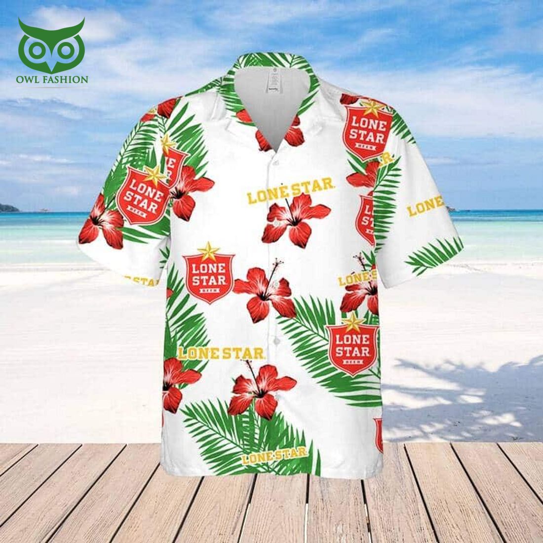 Lone Star Beer Hibiscus Flower Pattern Hawaiian Shirt