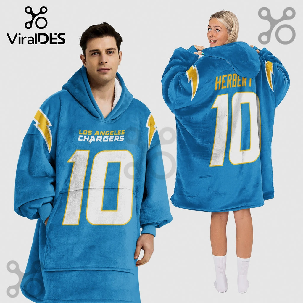 Los Angeles Chargers Herbert 10 Oversized Wearable Blanket Hoodie
