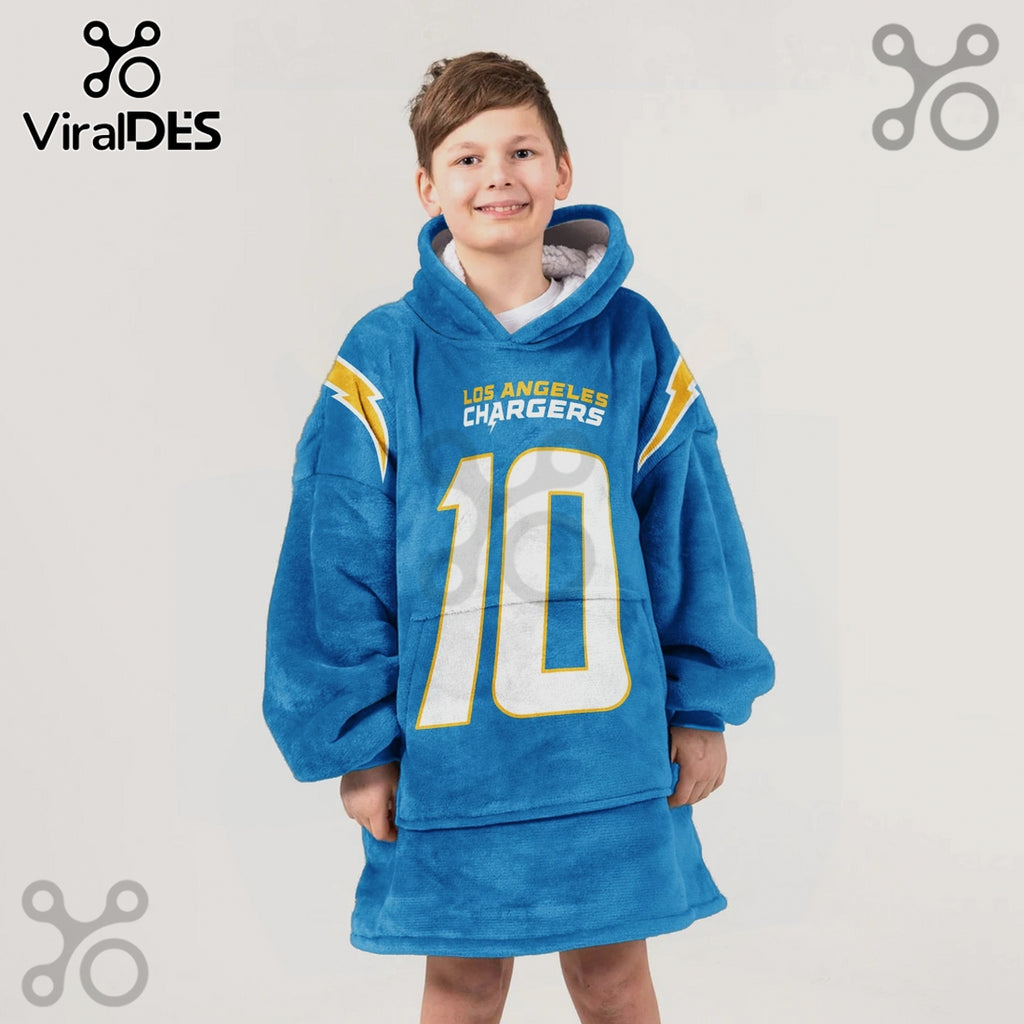 Los Angeles Chargers Herbert 10 Oversized Wearable Blanket Hoodie
