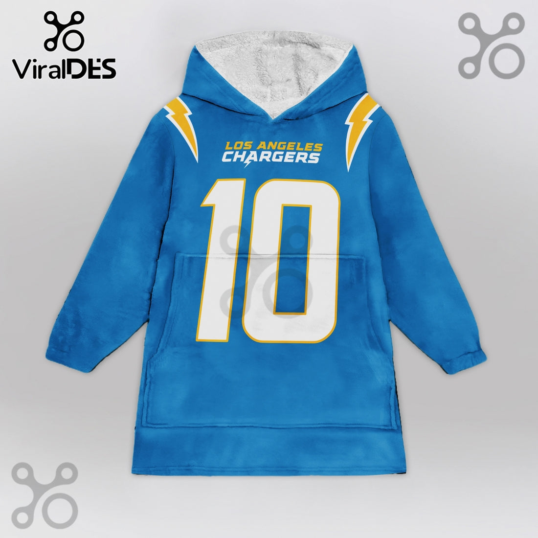 Los Angeles Chargers Herbert 10 Oversized Wearable Blanket Hoodie