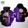 Los Angeles Lakers NBA US Flag Skull Team 3D Printed Hoodie and Zipper Hoodie