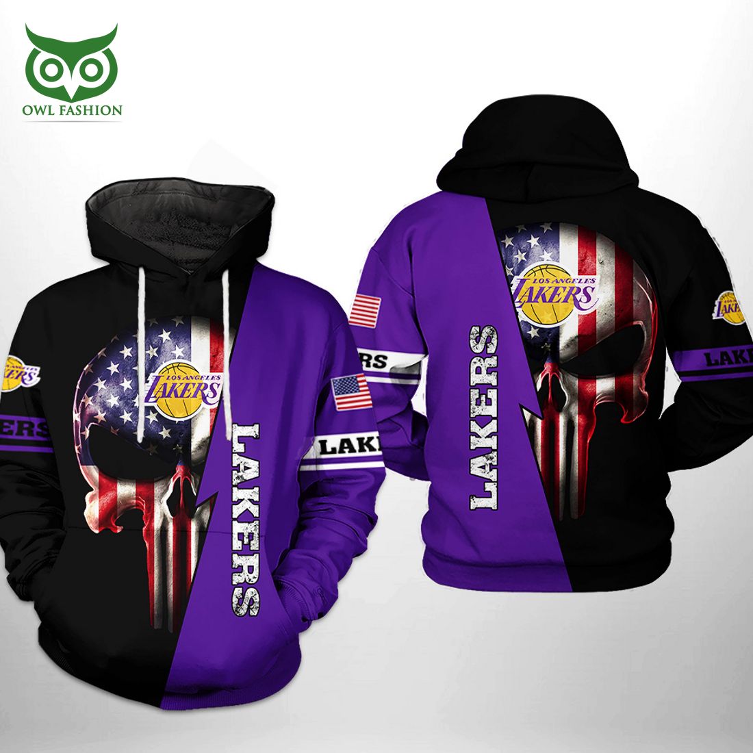 Los Angeles Lakers NBA US Flag Skull Team 3D Printed Hoodie and Zipper Hoodie