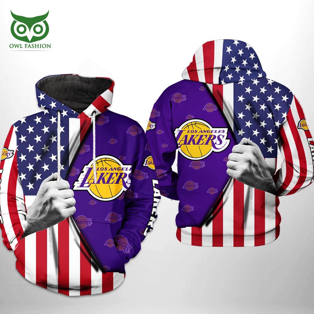 Los Angeles Lakers NBA US Flag Team 3D Printed Hoodie and Zipper Hoodie