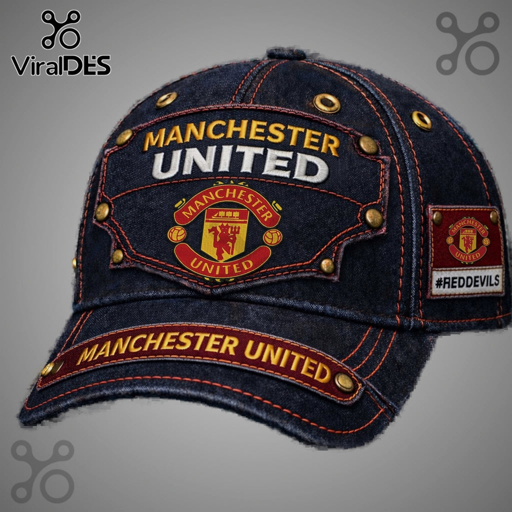 Manchester United Denim Distressed Premium Fashion Baseball Cap