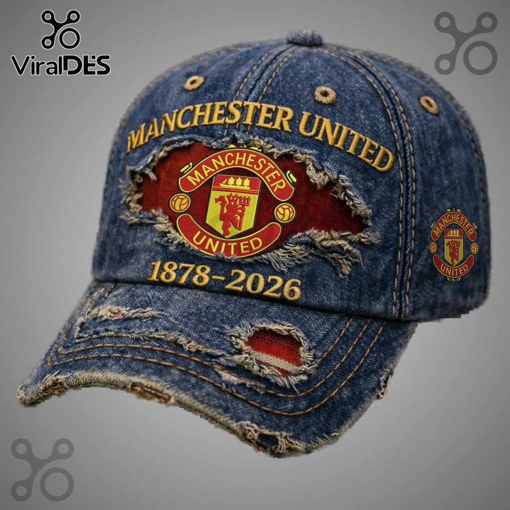 Manchester United Distressed Denim Vintage 1878-2026 Baseball Cap