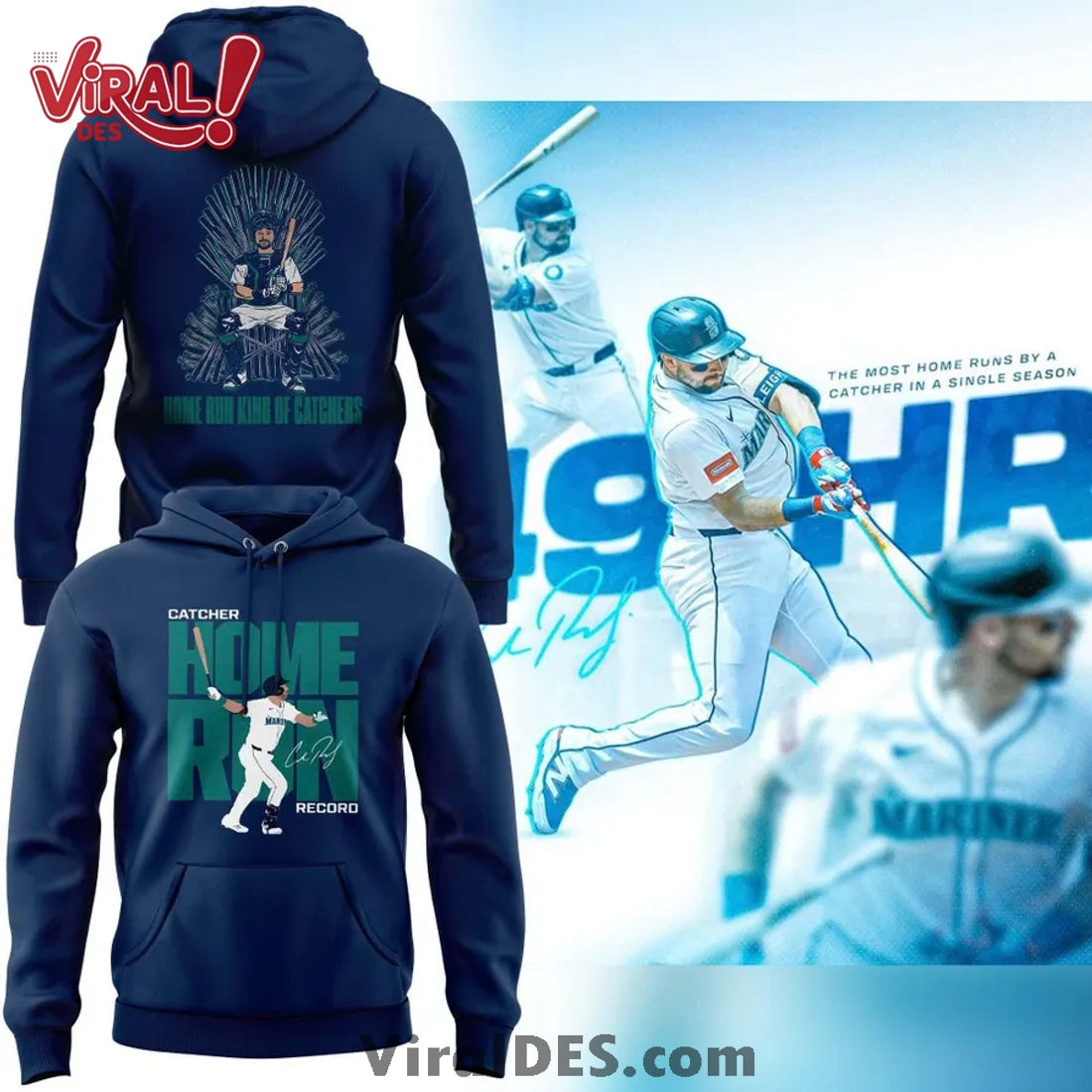 Mariners Cal Raleigh’s Catcher Home Run Record Hoodie 2025