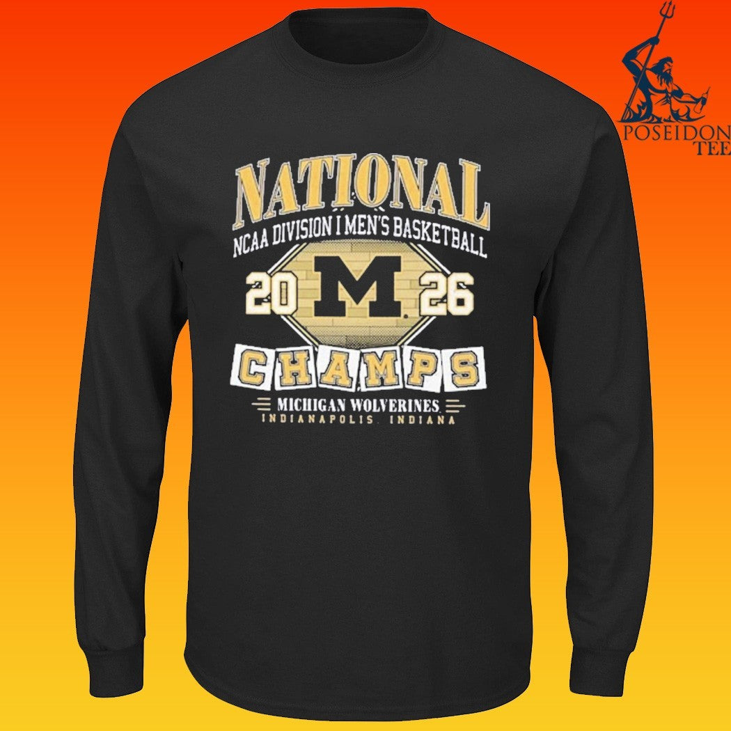 Michigan Wolverines 2026 Men’s Basketball National Champions Hardwood T-shirt