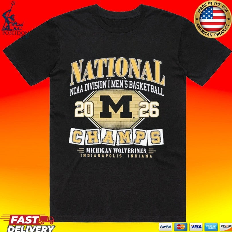 Michigan Wolverines 2026 Men’s Basketball National Champions Hardwood T-shirt