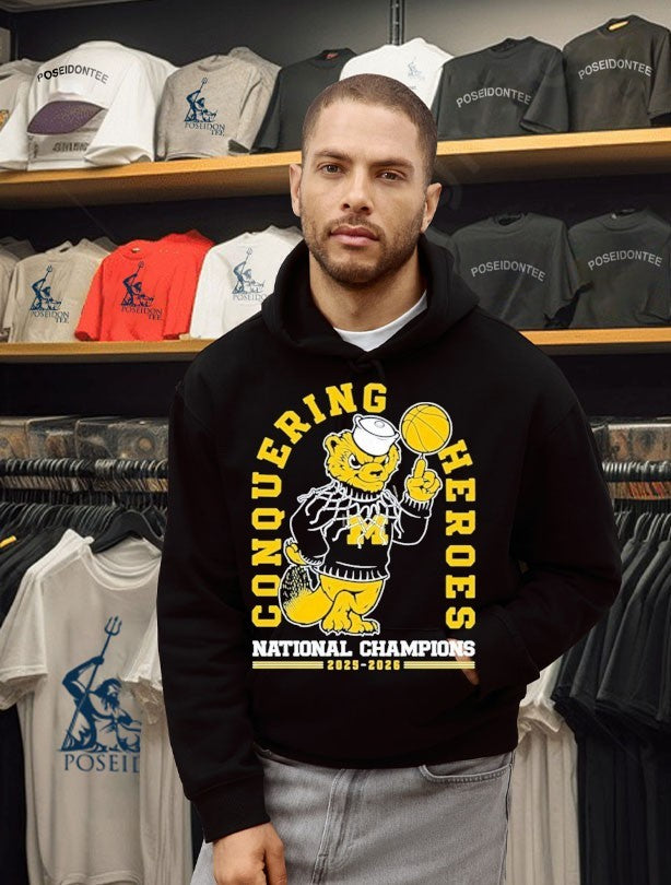 Michigan Wolverines 2026 National Champions Conquering Hero’s Basketball T-shirt