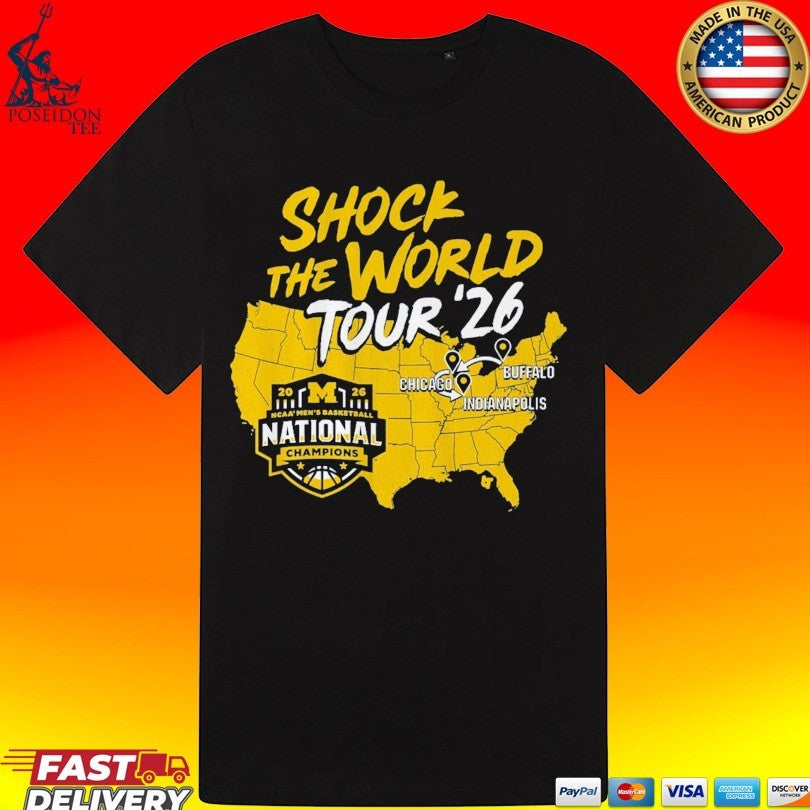 Michigan Wolverines Mbb 2026 National Champions Shock The World Tour T-shirt